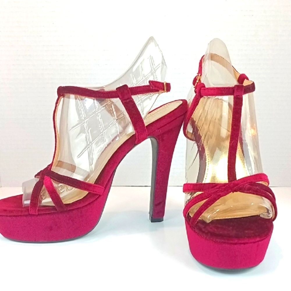 Forever 21 Burgundy Velvet Platform Heels sz 8.5 Whimsigoth